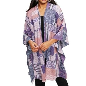 Chic Floral Kimono with Stripes